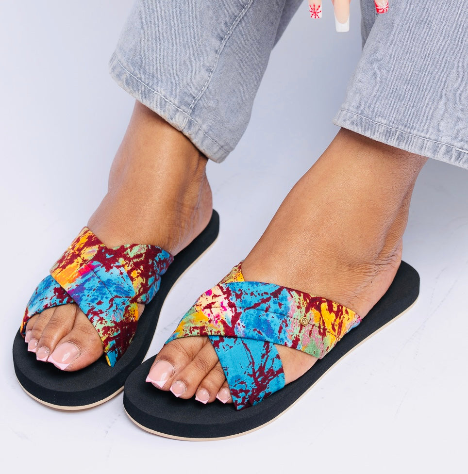 TIE- DYE LIGHT WEIGHT  CROSS OPEN TOE WOMEN SANDALS