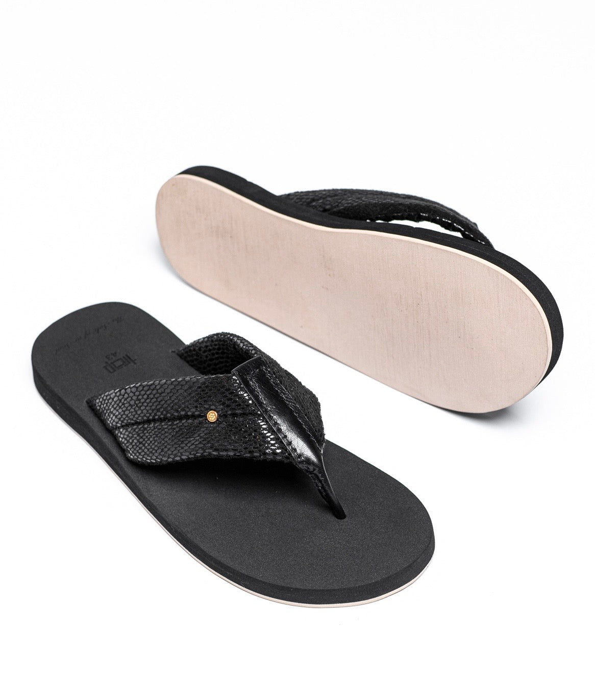 BLACK CUSHION LEATHER FLIP FLOP WITH SOFT COMFORTABLE SOLE FOR MEN