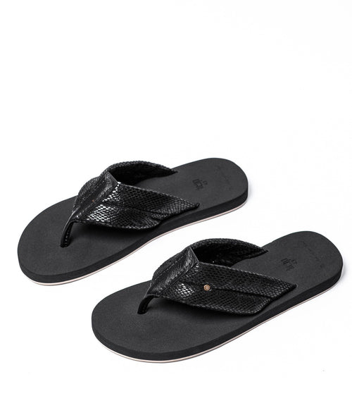 BLACK CUSHION LEATHER FLIP FLOP WITH SOFT COMFORTABLE SOLE FOR MEN