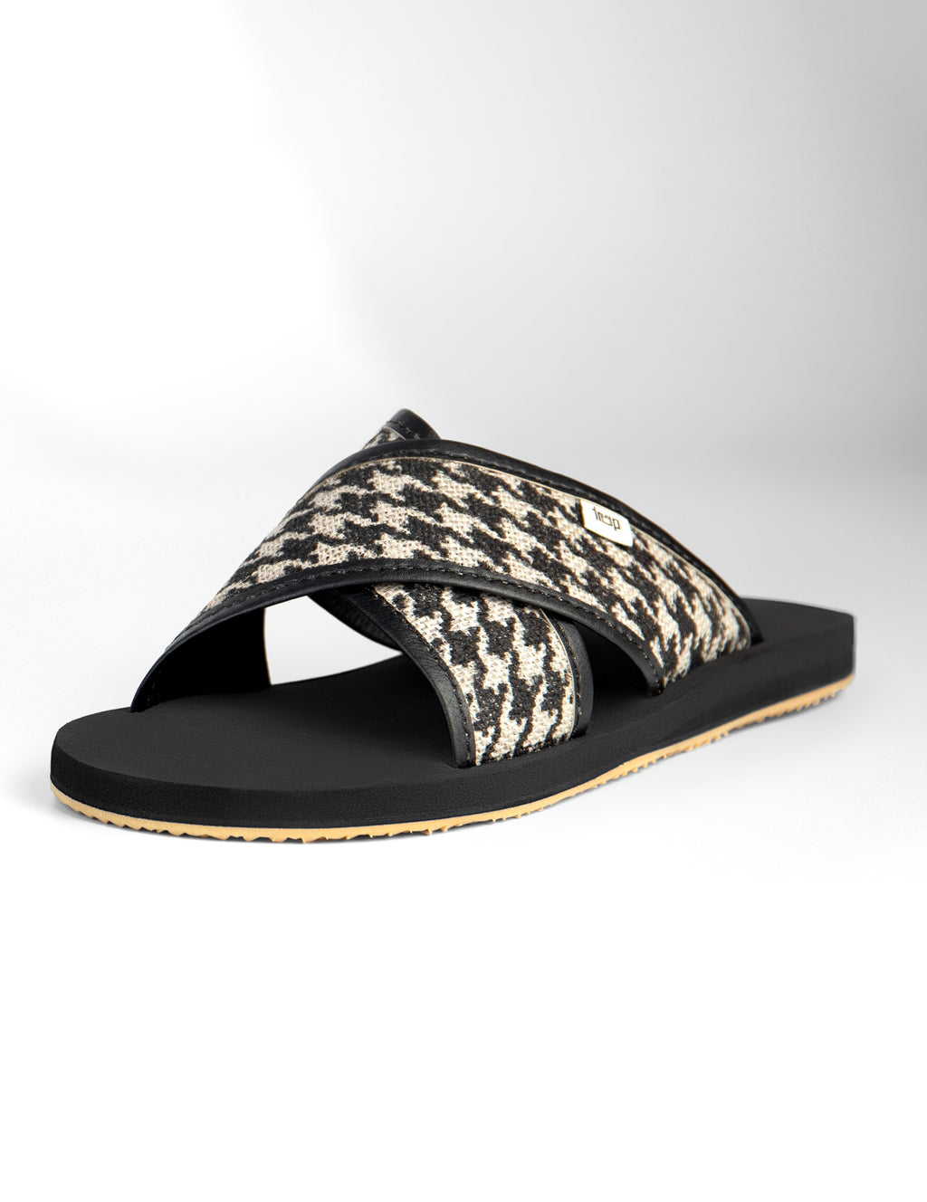 BLACK OFF WHITE  PATTERN JUTE COMFORTABLE CRISSCROSS SANDALS FOR MEN