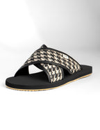 BLACK OFF WHITE  PATTERN JUTE COMFORTABLE CRISSCROSS SANDALS FOR MEN