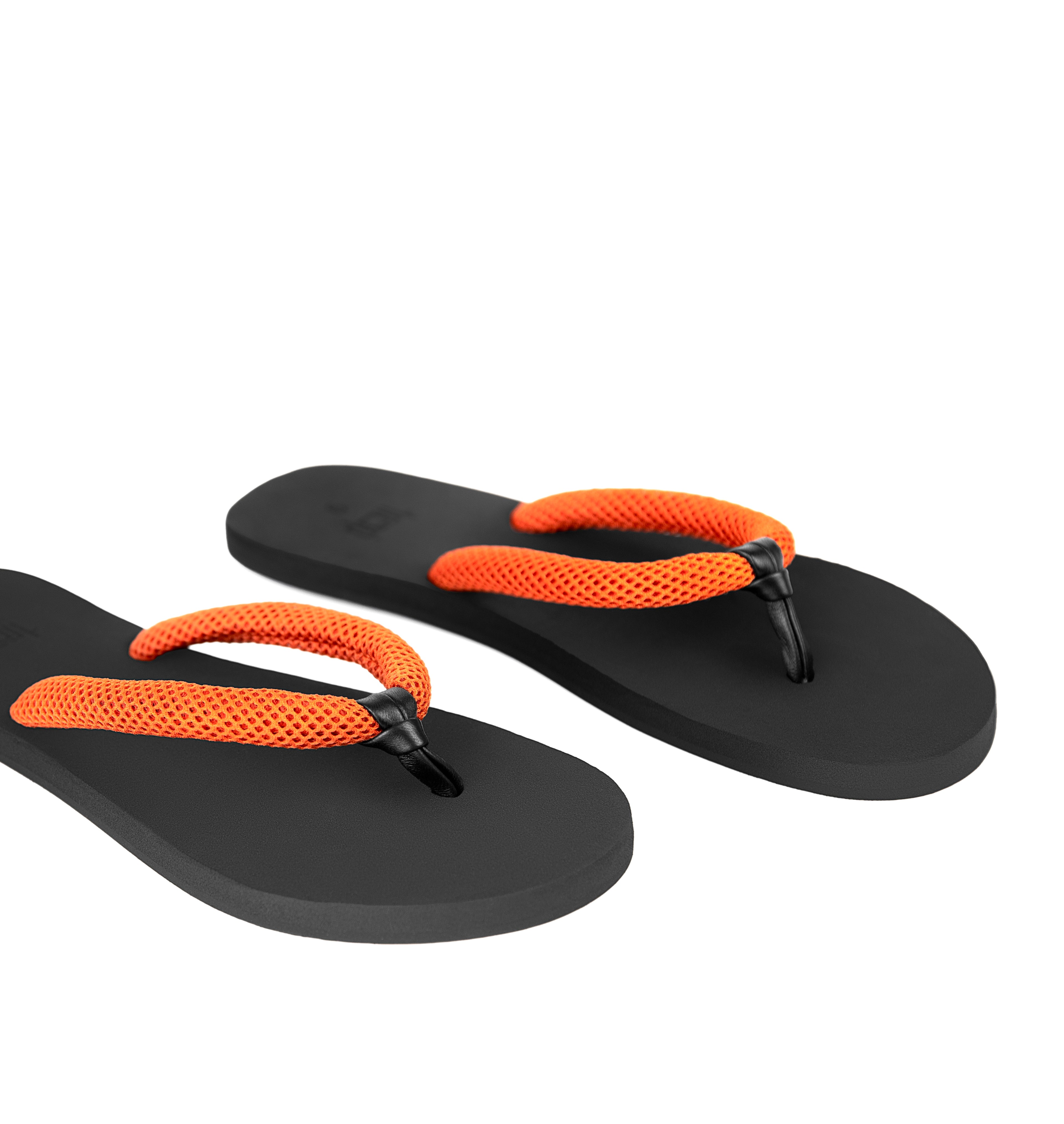 CHALE ORANGE/BLACK OPEN TOE MESH THONG WOMEN FLIP FLOP SANDALS
