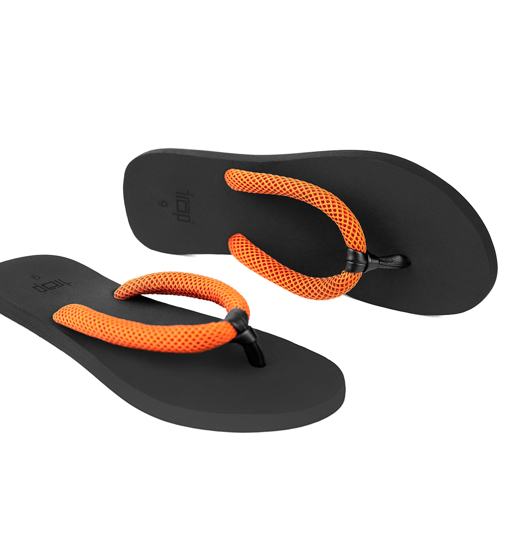 CHALE ORANGE/BLACK OPEN TOE MESH THONG WOMEN FLIP FLOP SANDALS
