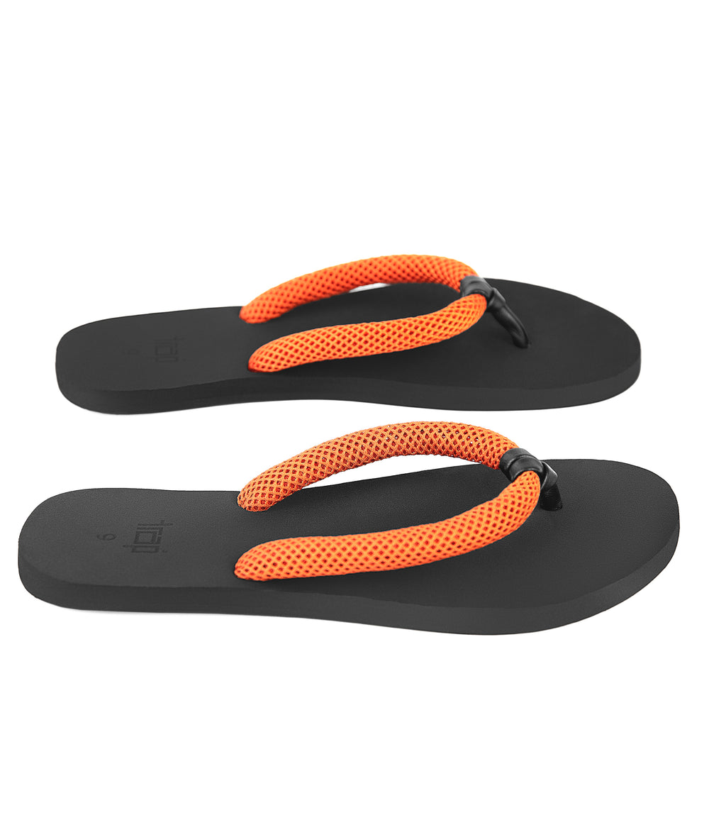 CHALE ORANGE/BLACK OPEN TOE MESH THONG WOMEN FLIP FLOP SANDALS