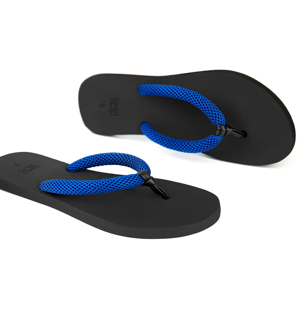 CHALE BLUE/BLACK OPEN TOE MESH/LEATHER THONG WOMEN FLIP FLOP SANDALS