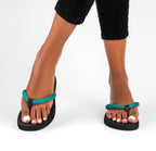 CHALE GRREN/BLACK OPEN TOE MESH/LEATERH THONG FLIP FLOP SANDALS
