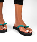 CHALE GRREN/BLACK OPEN TOE MESH/LEATERH THONG FLIP FLOP SANDALS