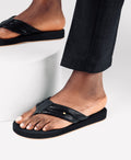 BLACK CUSHION LEATHER FLIP FLOP WITH SOFT COMFORTABLE SOLE FOR MEN
