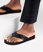 BLACK CUSHION LEATHER FLIP FLOP WITH SOFT COMFORTABLE SOLE FOR MEN