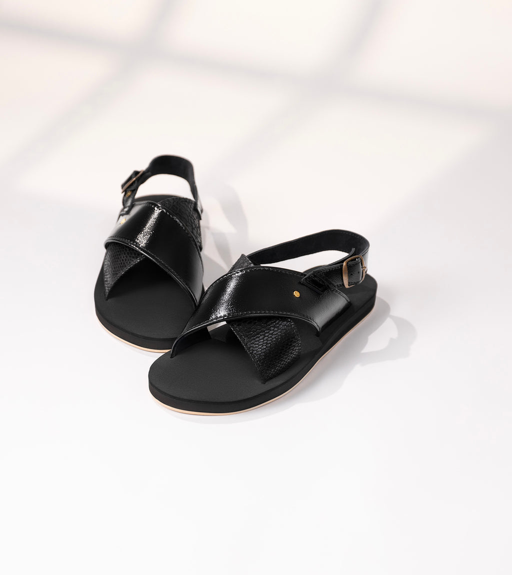 MEN BUCKEL BLACK ADJUSTABLE STRAP  SANDALS