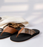 MEN BROWN/BLACK LEATHER THONG CUSHION  PAD FLIP FLOP SANDALS