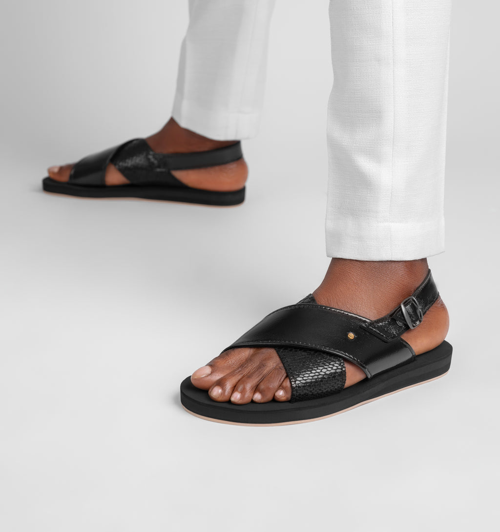 MEN BUCKEL BLACK ADJUSTABLE STRAP  SANDALS