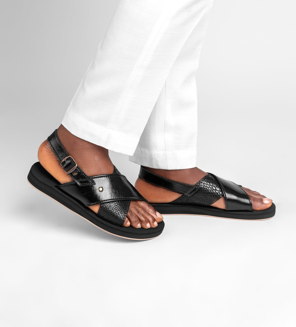 MEN BUCKEL BLACK ADJUSTABLE STRAP  SANDALS