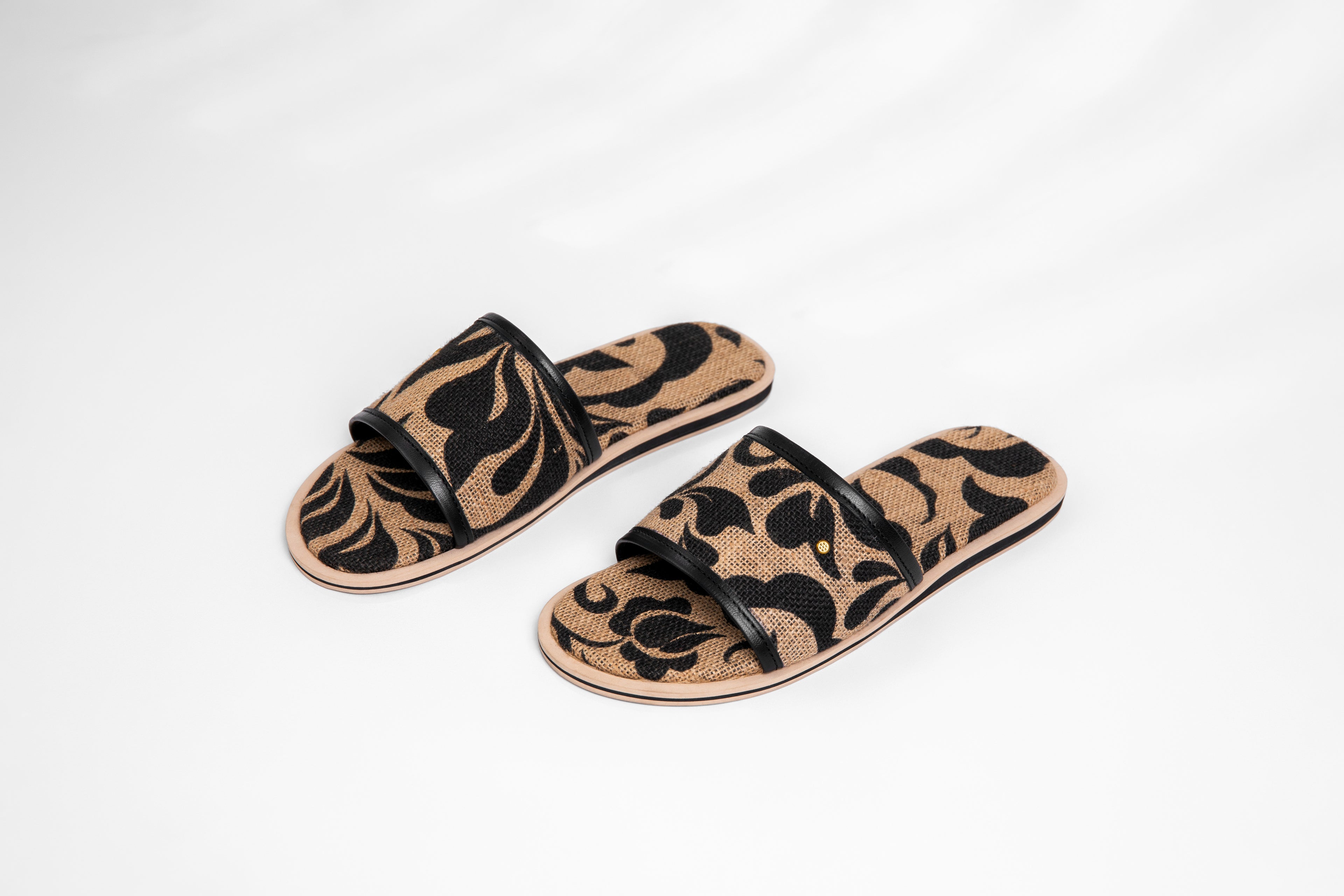 FLORAL JUTE  PATCHED BROWN/BLACK  AUTHENTIC  MEN SLIP-ON SANDALS