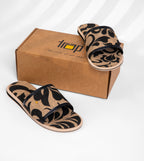 FLORAL JUTE  PATCHED BROWN/BLACK  AUTHENTIC  MEN SLIP-ON SANDALS