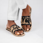 FLORAL JUTE  PATCHED BROWN/BLACK  AUTHENTIC  MEN SLIP-ON SANDALS