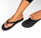 CHALE    BLACK LADIES  FABRIC LEATEHR  THONG FLIP FLOP